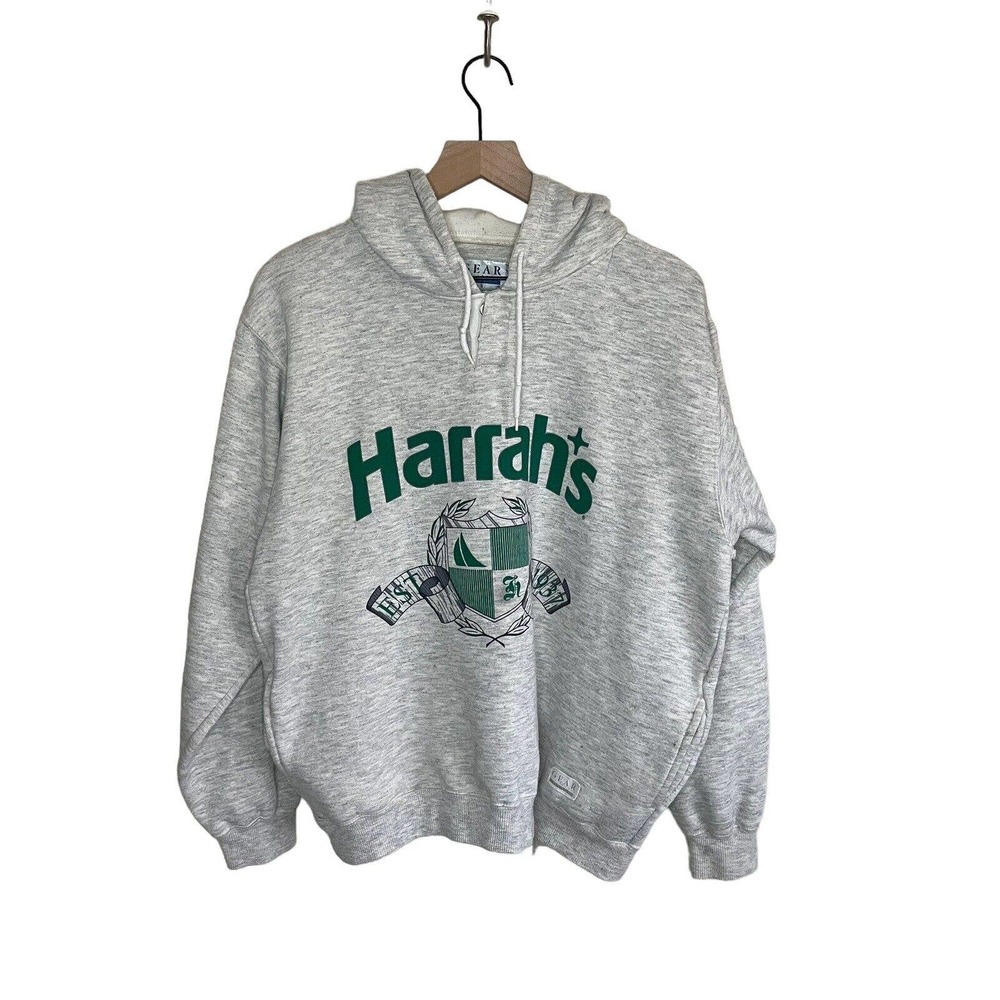 Vintage Harrah’s Casino Gear Sports Gray Hoodie Mens Size Large